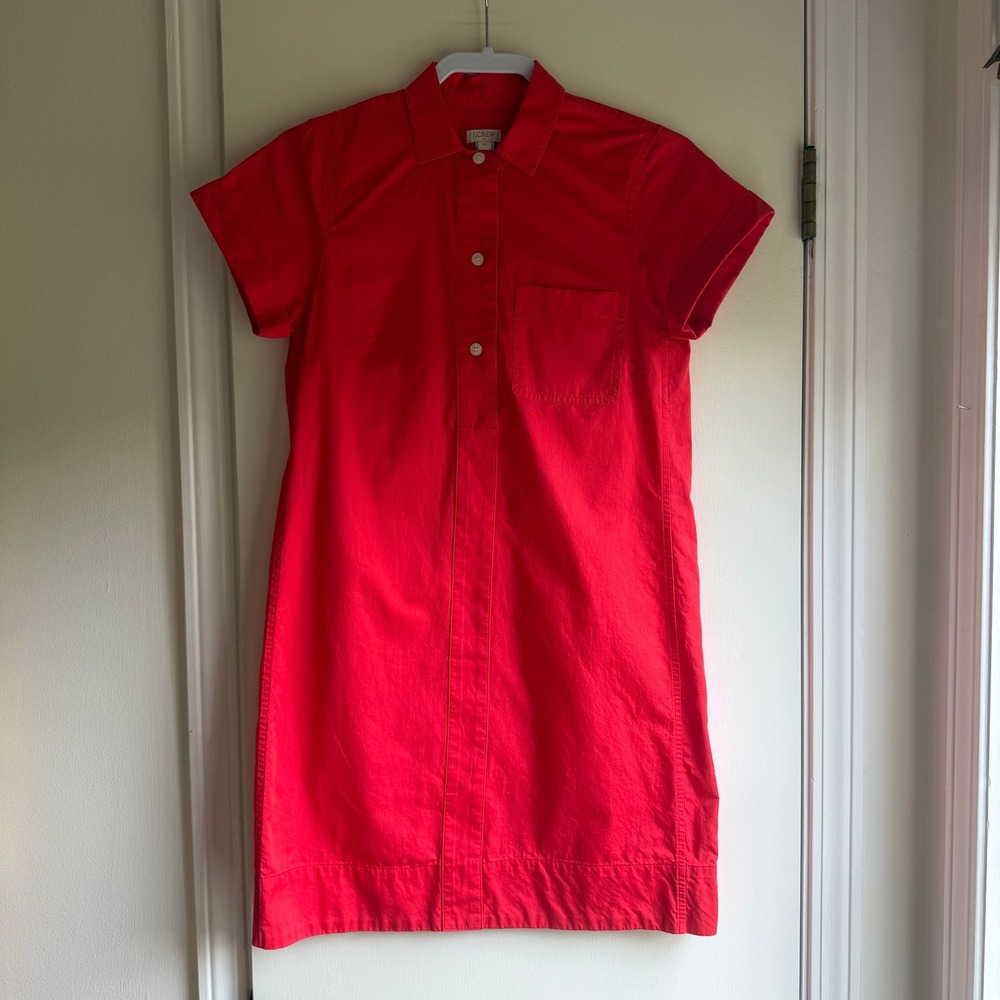 J.Crew Womens Red Cotton Short Sleeve Button Up Shirt Dress G5313 XS